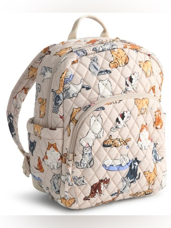 Vera Bradley Handbags - Vera Bradley Beige Quilted Backpack with Multicolor Cat Print